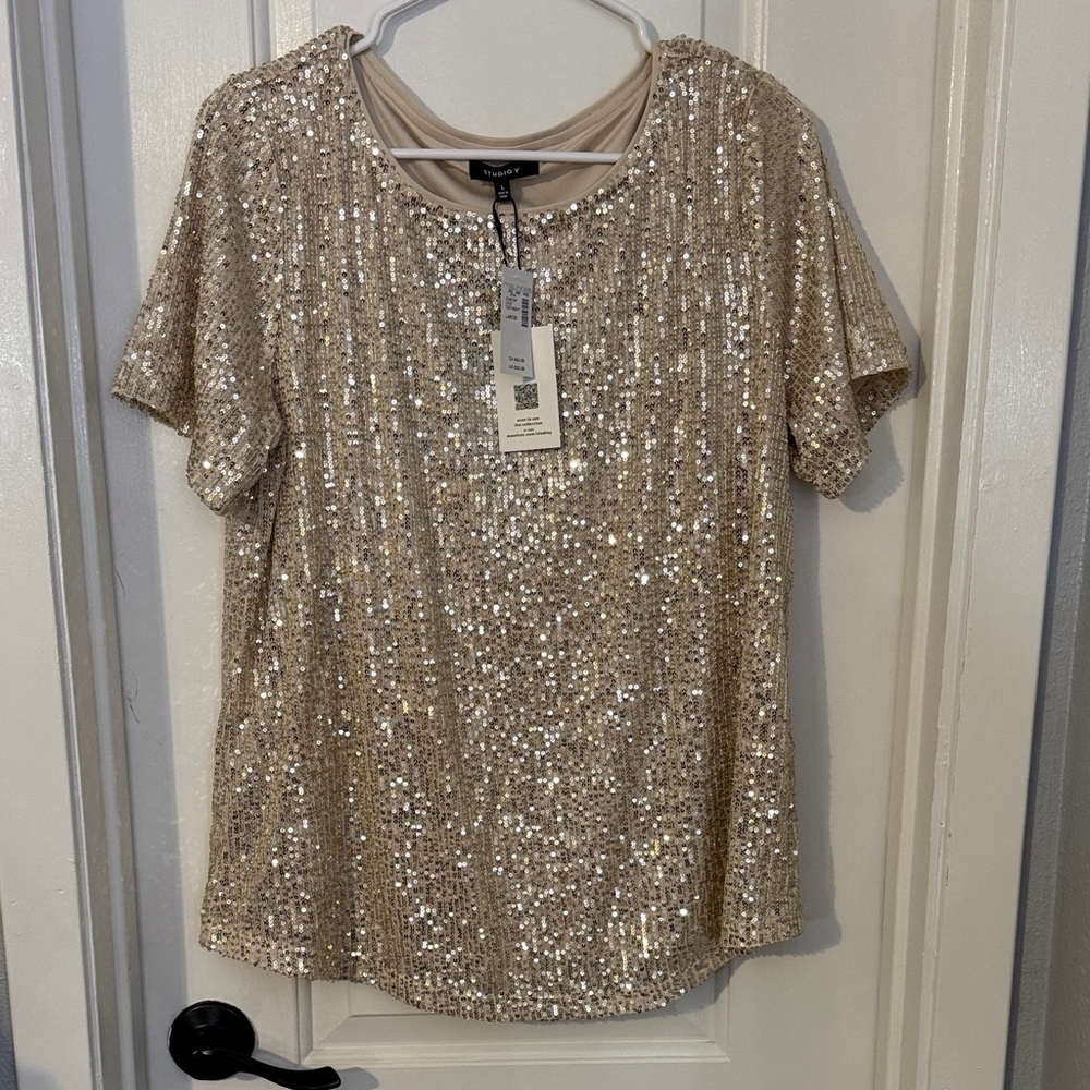 Maurices Shimmering Sequin Short Sleeve Top